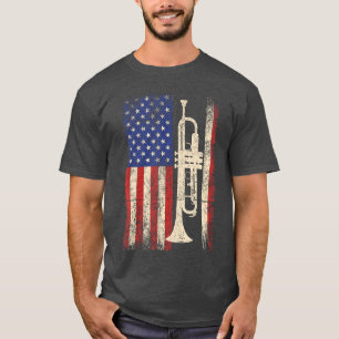 Trumpet USA American Flag Jazz Music Vintage Menee T-Shirt