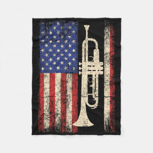 Trumpet Usa American Flag Shirt Jazz Music Vintage Fleece Blanket