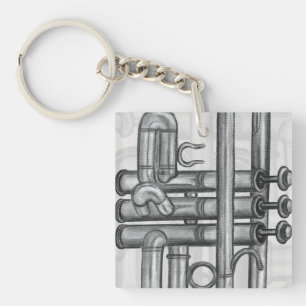 Trumpet Valves in Charcoal Monogram Music Keychain