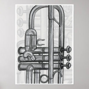 Trumpet Valves in Charcoal Music Art Print