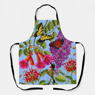 trumpet vine butterflies hummingbird print apron