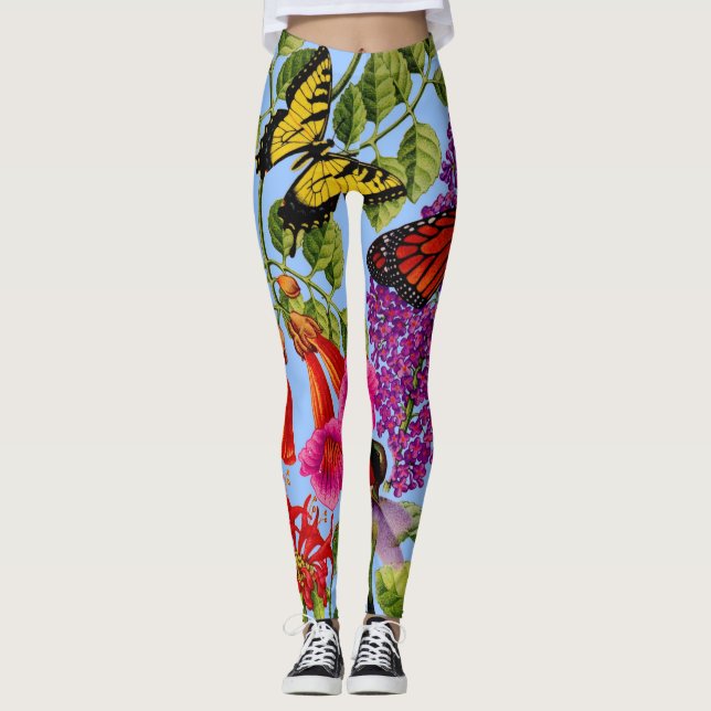 trumpet vine, butterfly bush, bee balm, bird leggings (Front)
