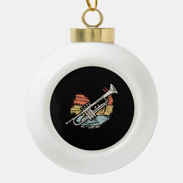 Trumpet Vintage  Ceramic Ball Christmas Ornament (Front)