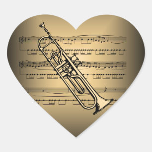 Trumpet With Sheet Music Background Heart Sticker