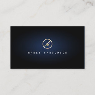 Trumpeter Elegant Gold Trumpet Icon Blue Glow Business Card