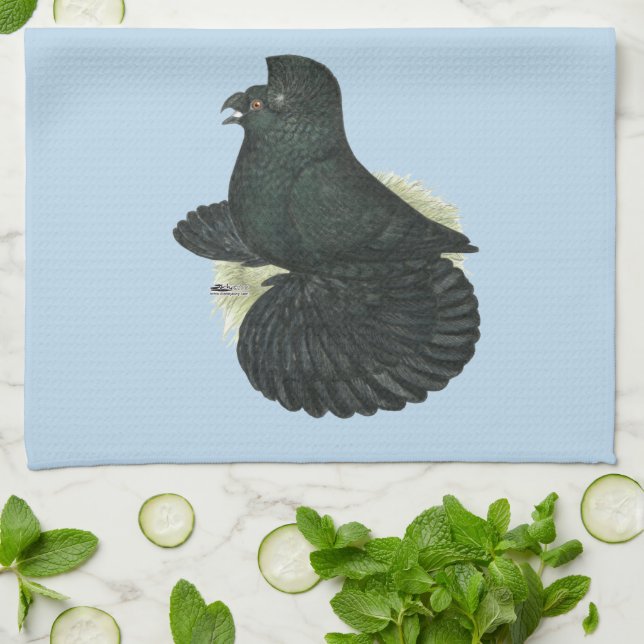Trumpeter Pigeon Black Tea Towel (Folded)