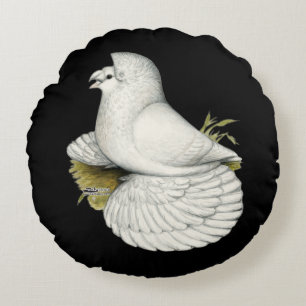 Trumpeter Pigeon White Round Cushion