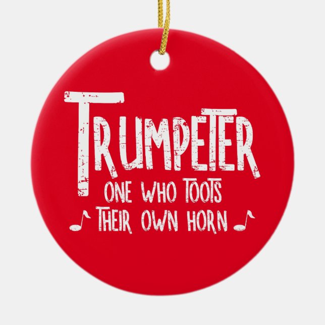 Trumpeter Rough Text Ceramic Tree Decoration (Front)