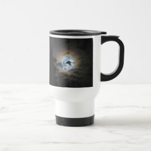 Trumpeter Swan and Full Moon Wildlife Photo Travel Mug