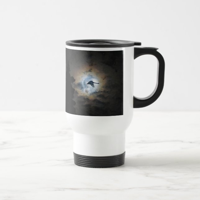Trumpeter Swan and Full Moon Wildlife Photo Travel Mug (Right)