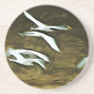 Trumpeter Swans in Flight Abstract Impressionism Coaster