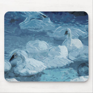 Trumpeter Swans in Winter Abstract Impressionism Mouse Mat