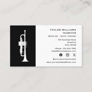 Trumpeter Trumpet Music Teacher Black And White Business Card