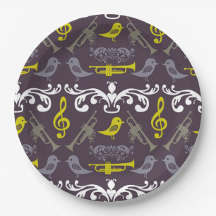 Trumpets and Birds Paper Plate