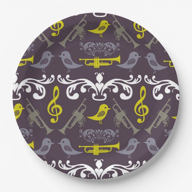 Trumpets and Birds Paper Plate (Front)