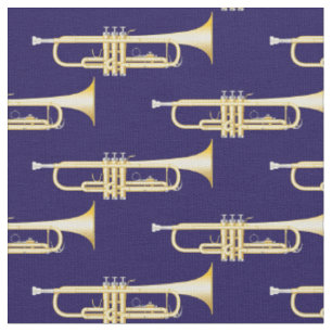 Trumpets Music Musician Room Decor Blue Fabric