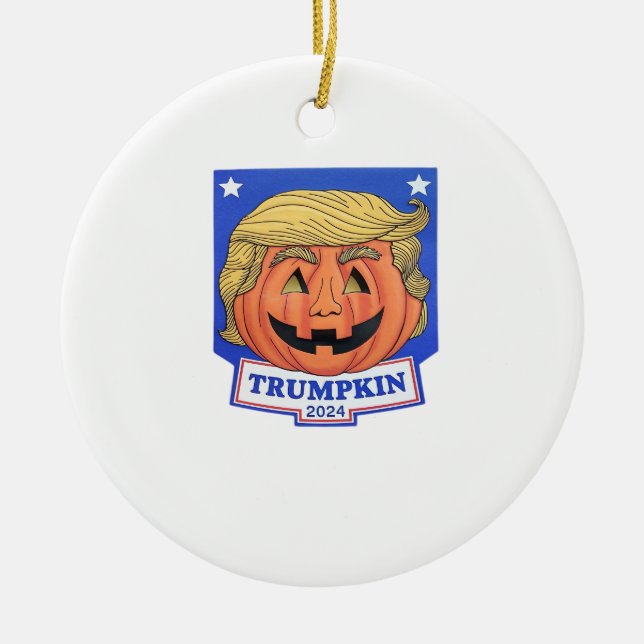 Trumpkin Classic – Funny Halloween Quote Ceramic Tree Decoration (Front)