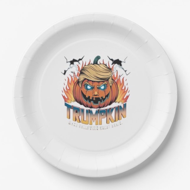 Trumpkin Classic – Spooky Pumpkin Design Paper Plate (Front)