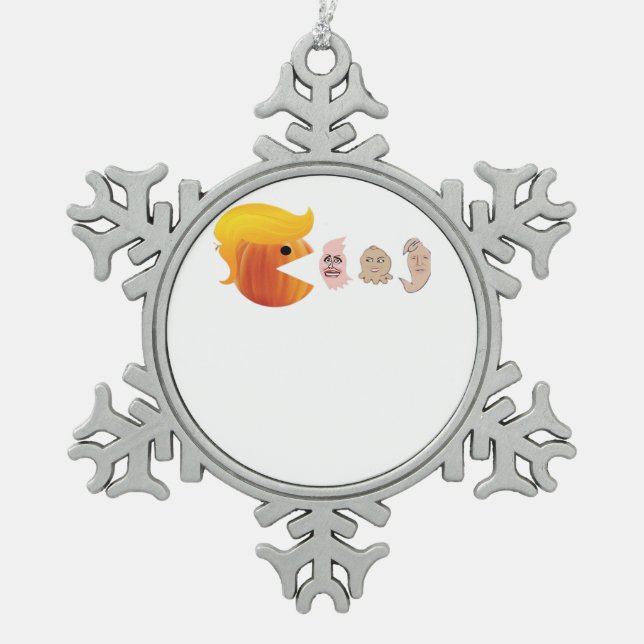 Trumpkin Eating Democrats Classic – Satirical Hall Snowflake Pewter Christmas Ornament (Front)