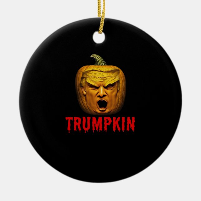 Trumpkin – Funny Donald Pumpkin Halloween  Ceramic Tree Decoration (Front)