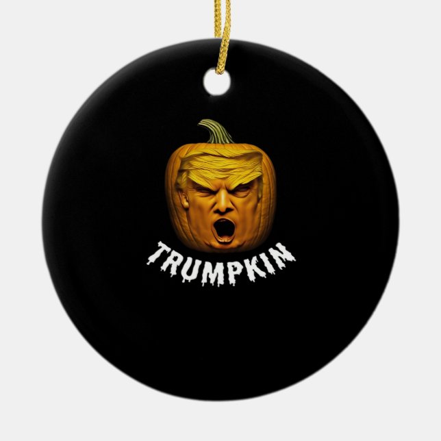 Trumpkin – Funny Donald  Pumpkin Halloween  Ceramic Tree Decoration (Front)