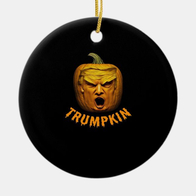 Trumpkin – Funny Donald Pumpkin Halloween Classic Ceramic Tree Decoration (Front)