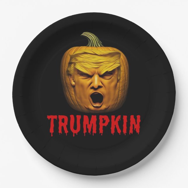 Trumpkin – Funny Donald Pumpkin Halloween  Paper Plate (Front)