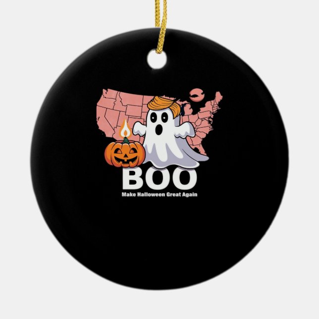 Trumpkin Funny Halloween Boo - Pumpkin Trumpkin Ceramic Tree Decoration (Front)