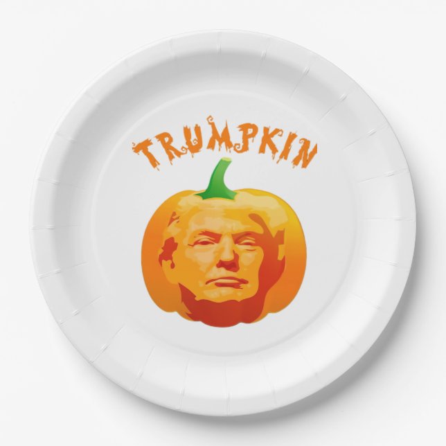 Trumpkin Funny Halloween Costume – Retro MAGA Styl Paper Plate (Front)