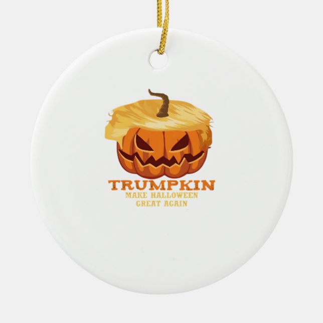 Trumpkin Funny Halloween Pumpkin – Classic Costume Ceramic Tree Decoration (Front)