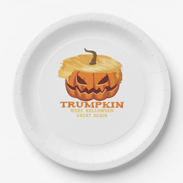 Trumpkin Funny Halloween Pumpkin – Classic Costume Paper Plate (Front)