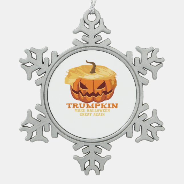 Trumpkin Funny Halloween Pumpkin – Classic Costume Snowflake Pewter Christmas Ornament (Front)