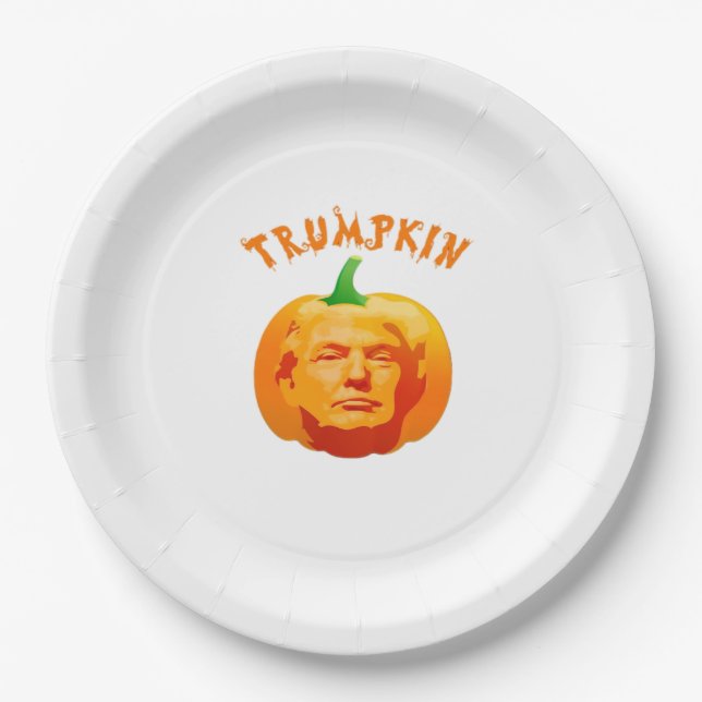 Trumpkin Funny Halloween – Spooky Parody Edition Paper Plate (Front)