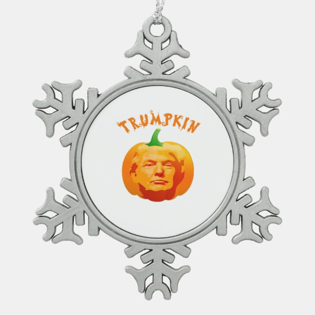 Trumpkin Funny Halloween – Spooky Parody Edition Snowflake Pewter Christmas Ornament (Front)