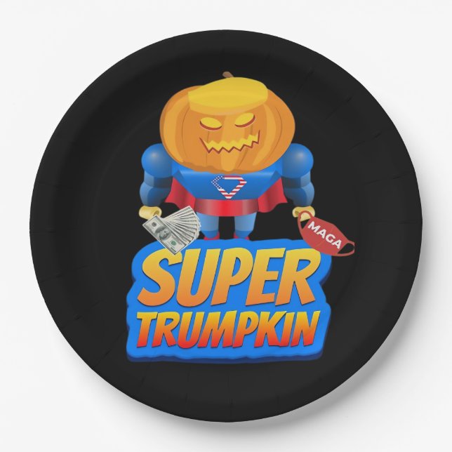 Trumpkin Funny Pumpkin Head Halloween Costume Clas Paper Plate (Front)