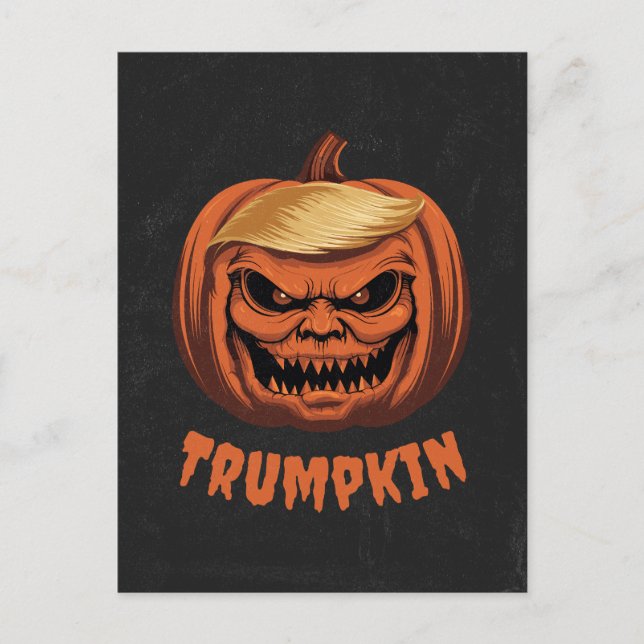 Trumpkin - Grinning Donald Trump Halloween Pumpkin Holiday Postcard (Front)