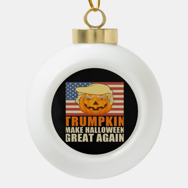 Trumpkin Halloween Funny Classic & Basic Design Ceramic Ball Christmas Ornament (Front)