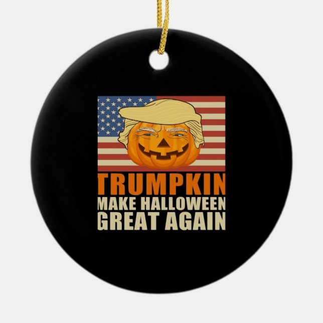 Trumpkin Halloween Funny Classic & Basic Design Ceramic Tree Decoration (Front)