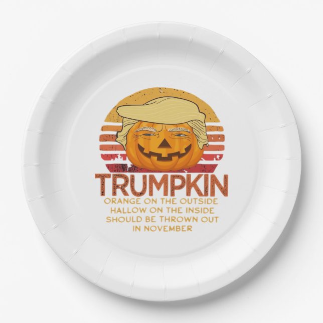 Trumpkin Halloween Funny Classic – Political Pumpk Paper Plate (Front)