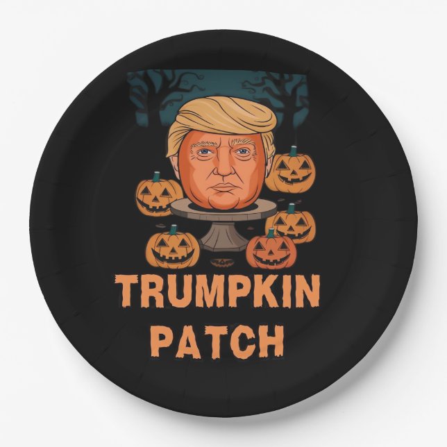 Trumpkin  Halloween – Funny Political Pumpkin Desi Paper Plate (Front)