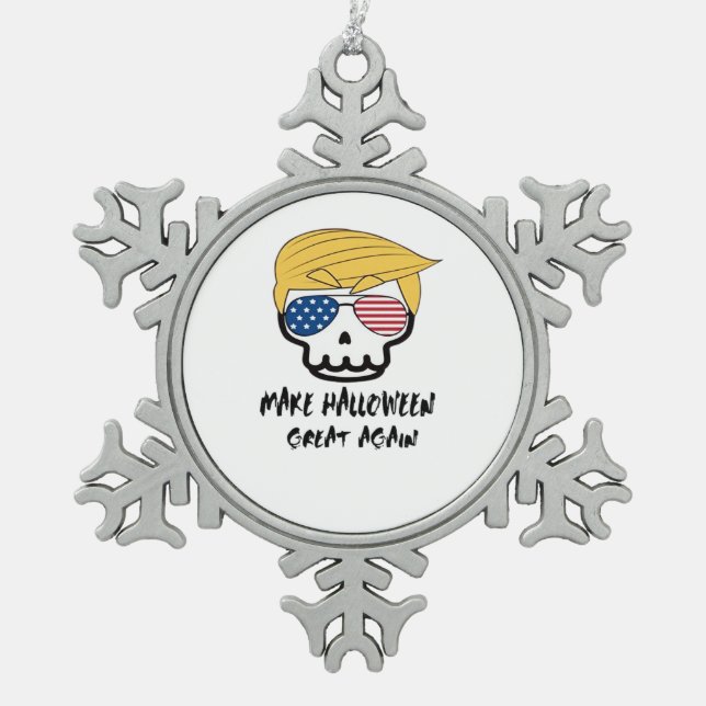 Trumpkin Halloween Make Halloween Great Again Funn Snowflake Pewter Christmas Ornament (Front)