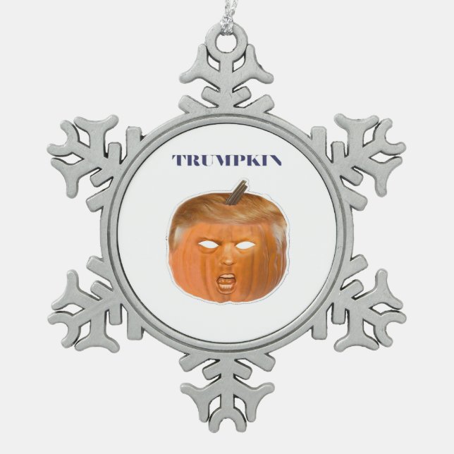 Trumpkin Halloween Mask Classic Snowflake Pewter Christmas Ornament (Front)