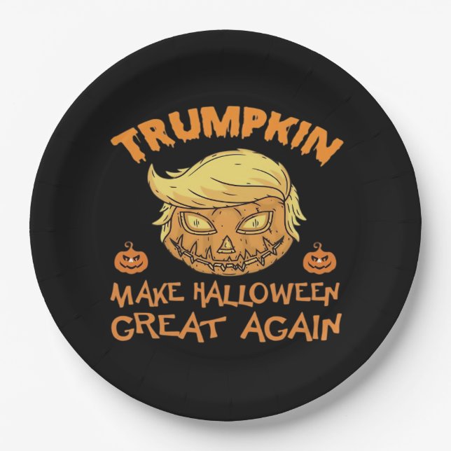 Trumpkin Halloween Pumpkin Paper Plate (Front)
