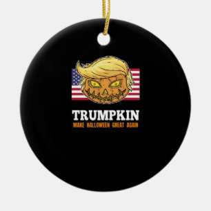 Trumpkin Halloween Pumpkin With Flag Scary Design Ceramic Tree Decoration