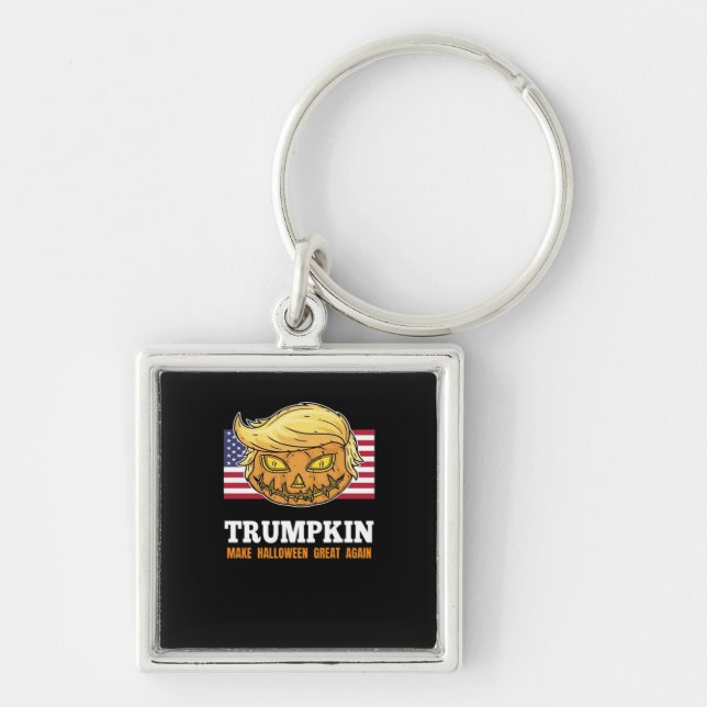 Trumpkin Halloween Pumpkin With Flag Scary Design  Key Ring (Front)