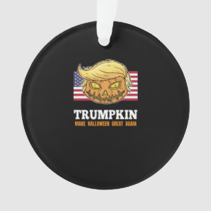 Trumpkin Halloween Pumpkin With Flag Scary Design Ornament