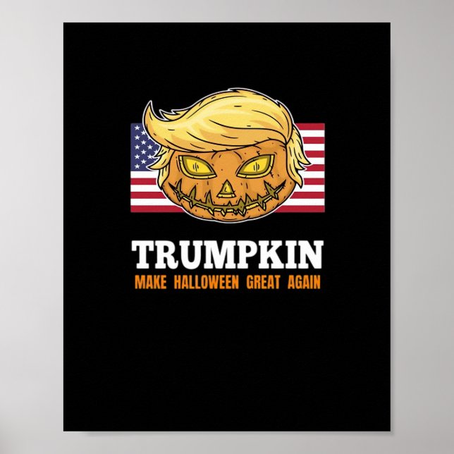 Trumpkin Halloween Pumpkin With Flag Scary Design  Poster (Front)
