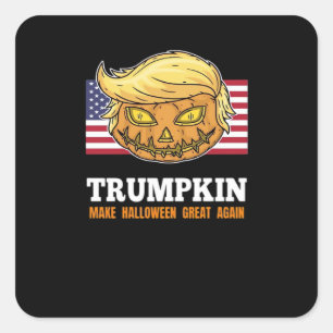 Trumpkin Halloween Pumpkin With Flag Scary Design Square Sticker