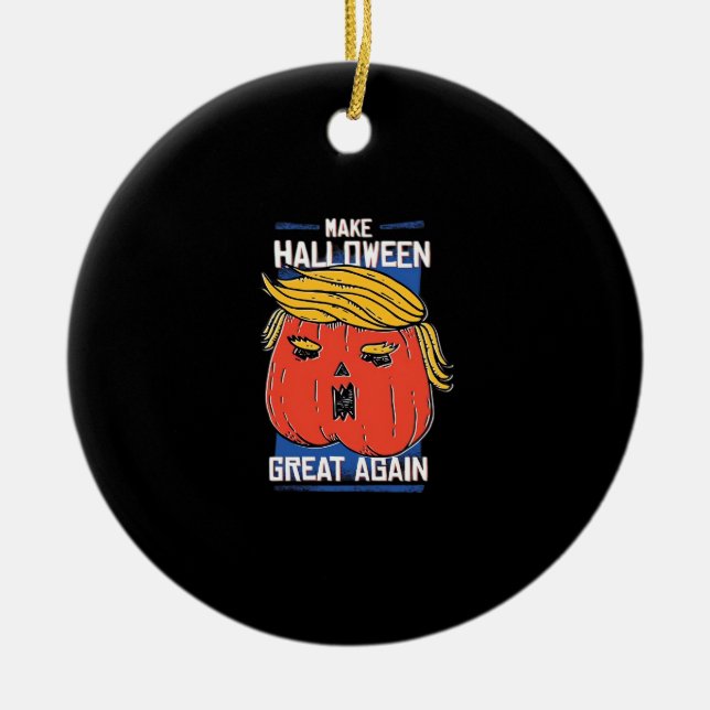 Trumpkin Halloween Pupmkin Classic Ceramic Tree Decoration (Front)