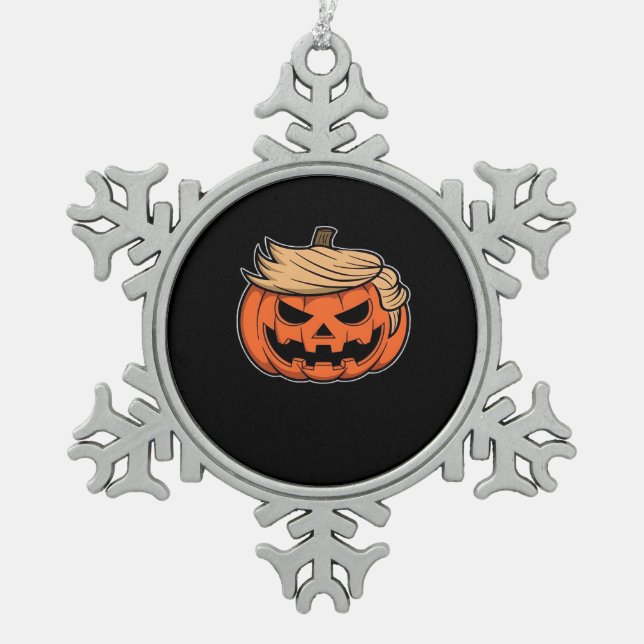 Trumpkin Halloween  Snowflake Pewter Christmas Ornament (Front)
